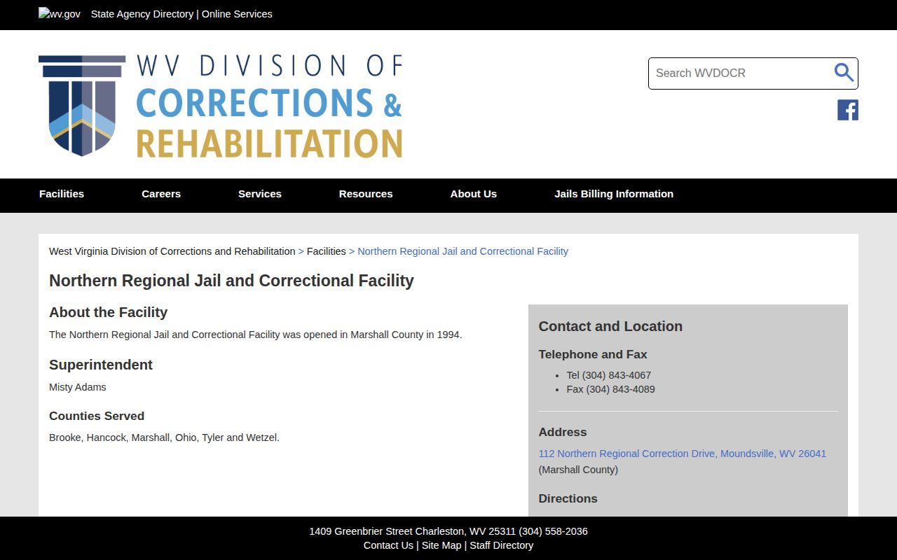 Northern Regional Jail Tyler County release facility record